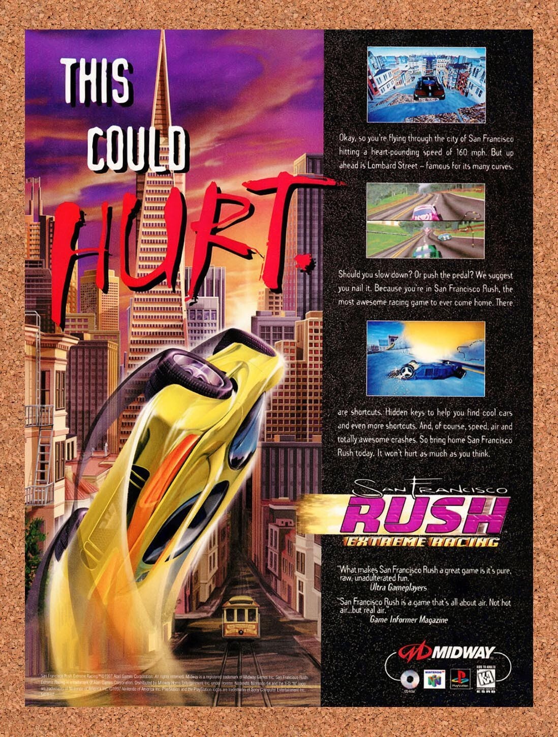 1998 San Francisco Rush Extreme Racing N64 Original Ad / Retro Wall Art v1