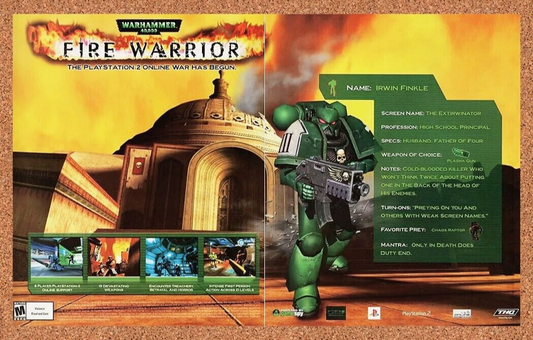 Warhammer 40000 Fire Warrior PS2 Original 2004 Ad Authentic Video Game Promo v2