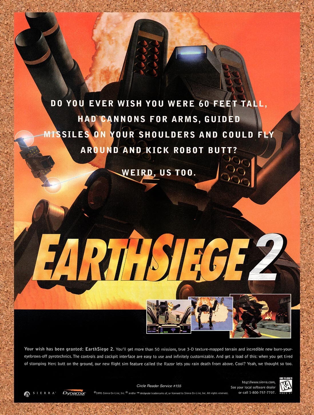 1996 Earthsiege 2 PC Original Advertisement / Retro Wall Art v1