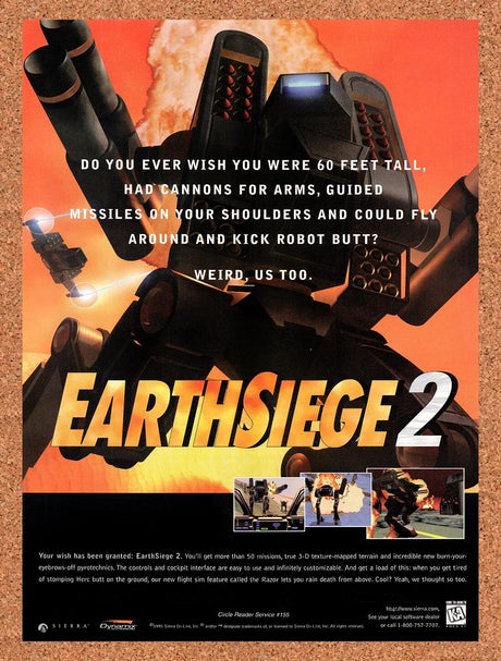 1996 Earthsiege 2 PC Original Advertisement / Retro Wall Art v1