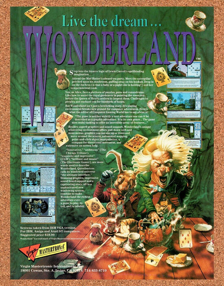 Wonderland IBM Original 1990 Vintage Ad - Video Game Promo