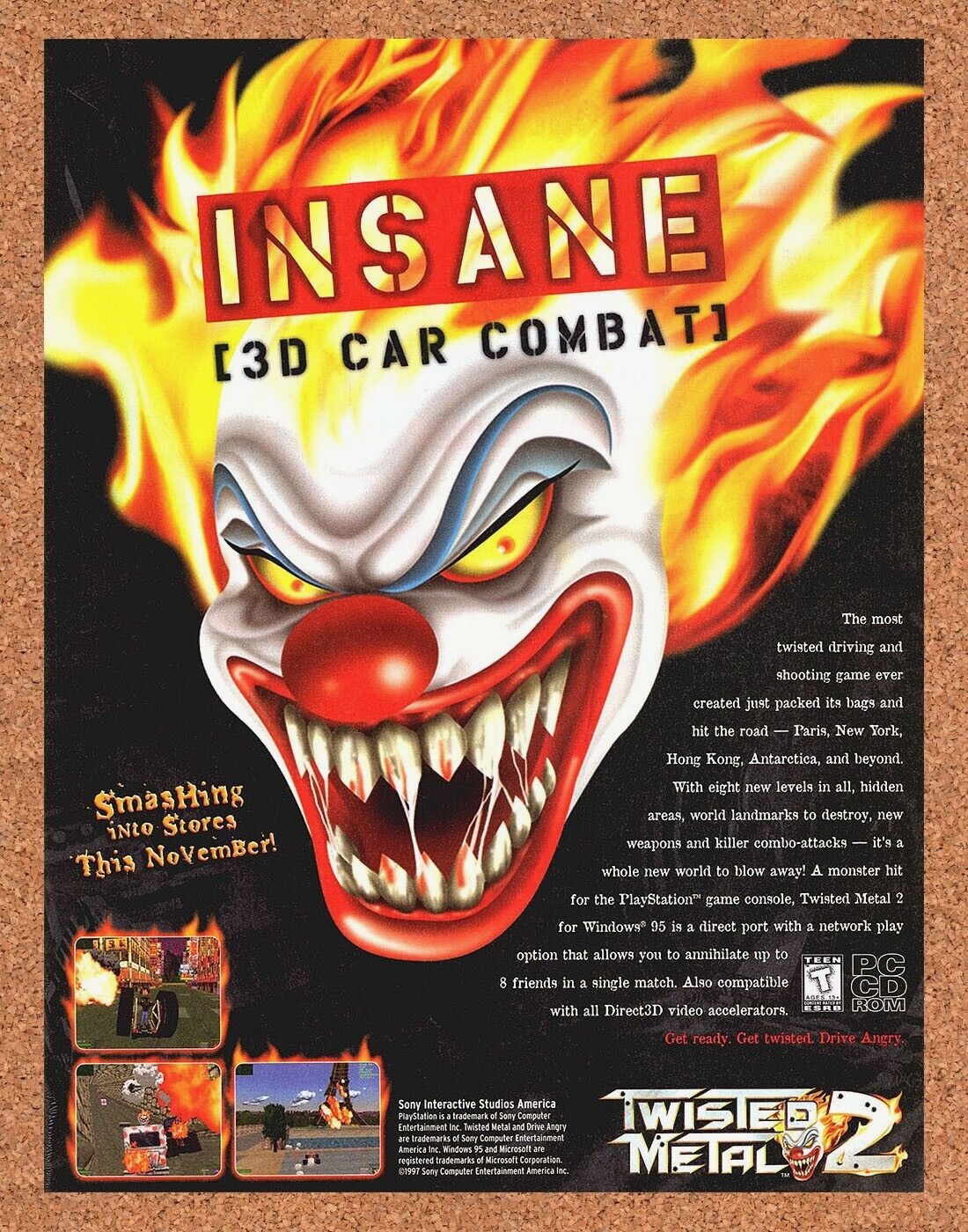 Twisted Metal 2 PC Original 1998 Print Ad Authentic Sweet Tooth Video Game Promo