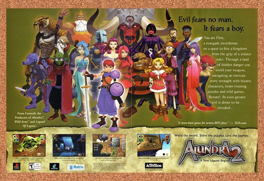 2000 Alundra 2 PS1 Original Advertisement / Retro Wall Art v1
