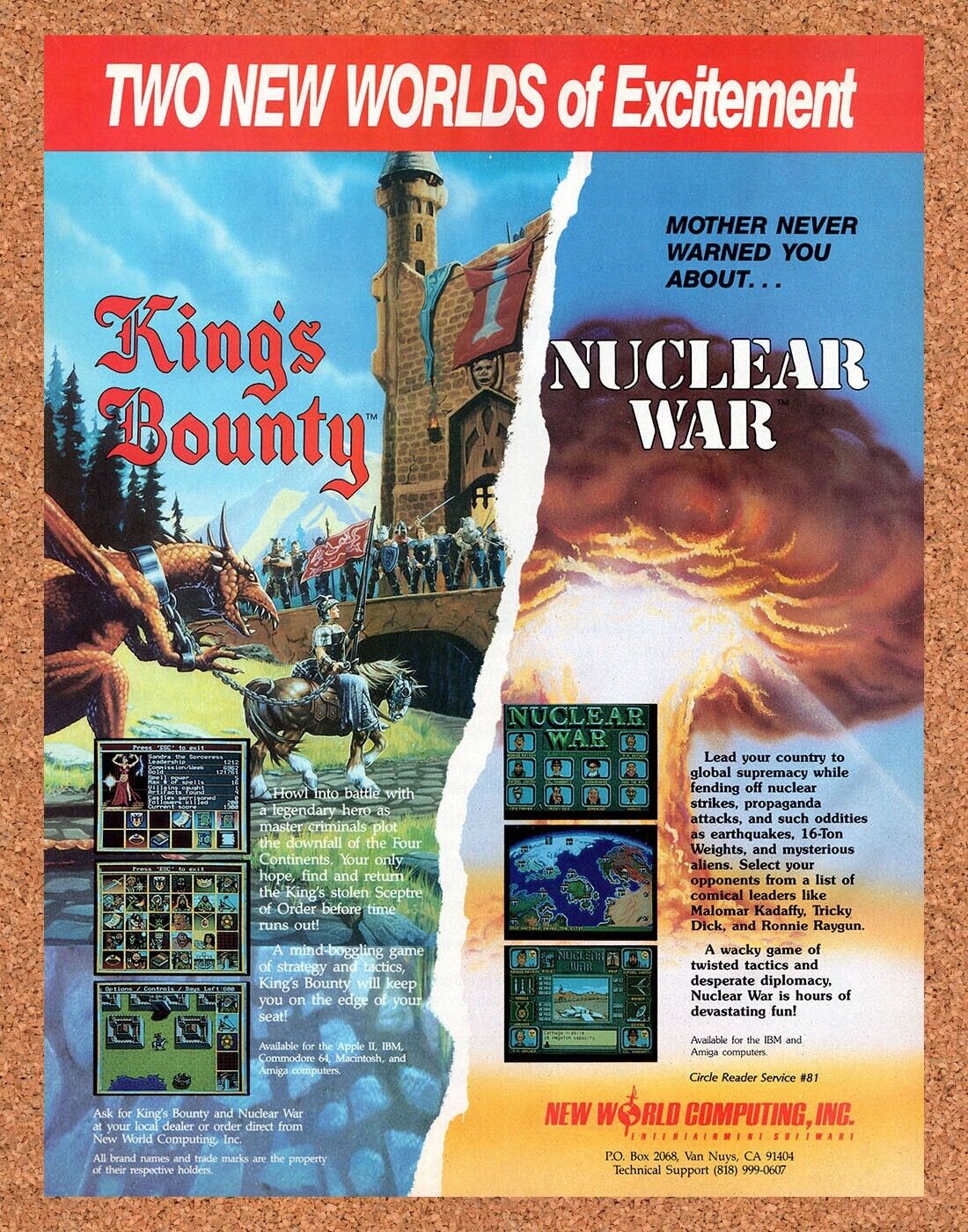 New World Computing PC Games Original 1990 Vintage Ad - Video Game Promo