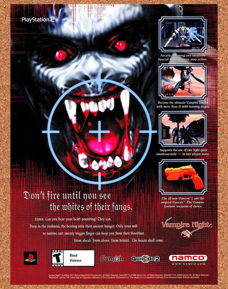 Vampire Night PS2 Original 2003 Print Ad Authentic Namco GunCon Video Game Promo