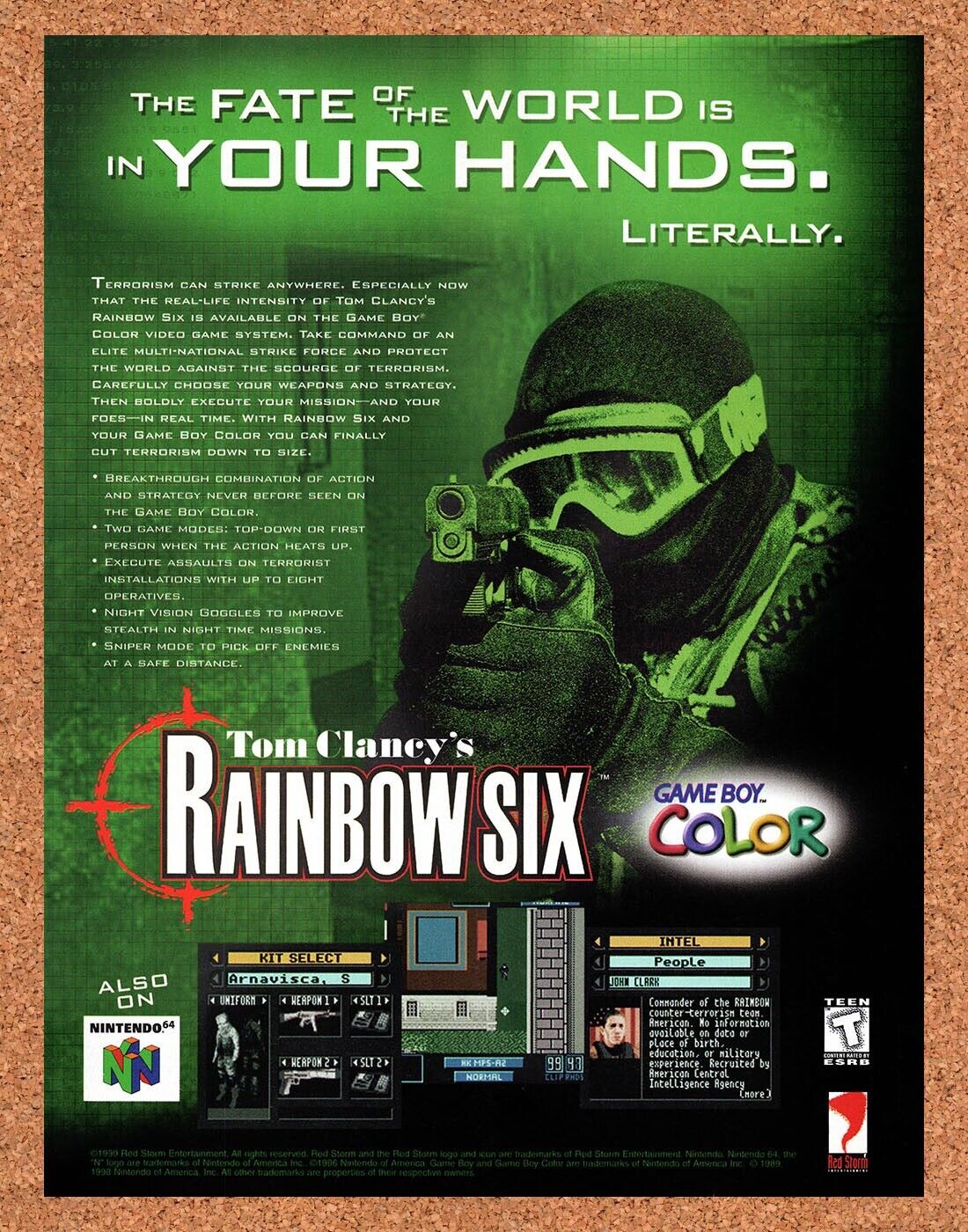 1999 Rainbow Six GBC Original Advertisement / Retro Wall Art v4