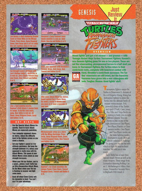 1994 TMNT Tournament Fighters Genesis Original Advertisement / Retro Promo vr6