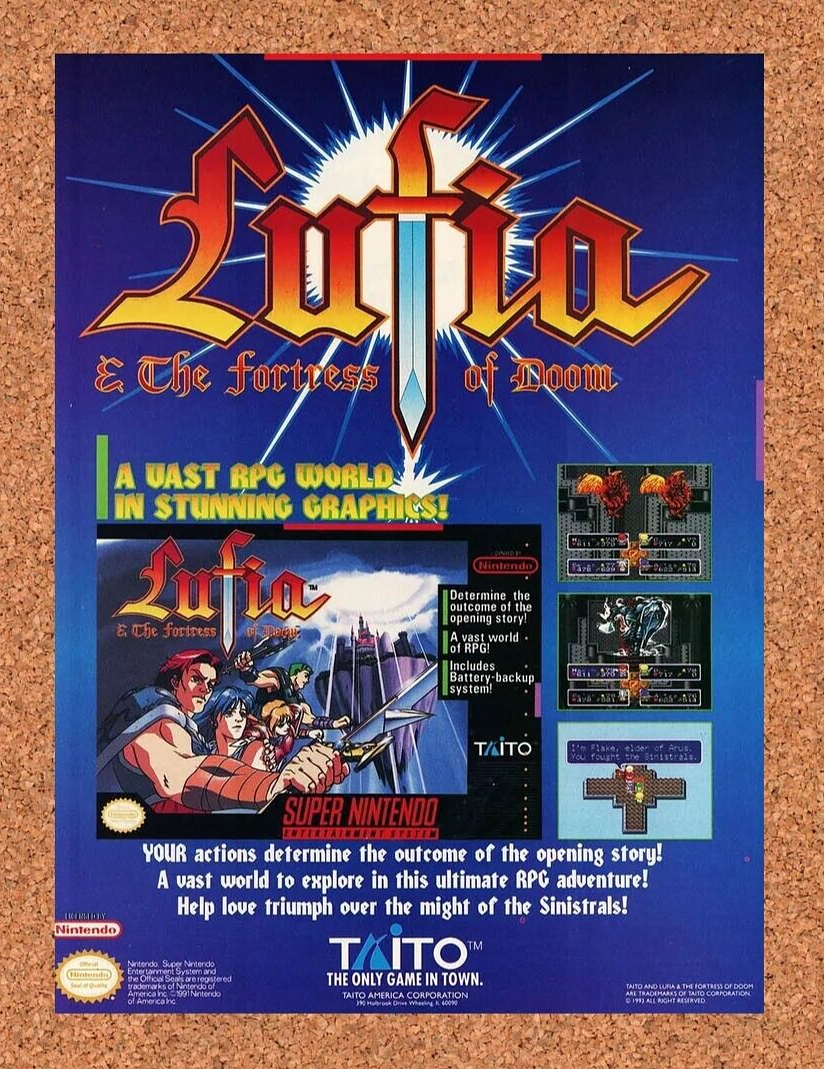 Lufia Fortress of Doom SNES Original 1993 Ad Authentic Nintendo Game Promo v1