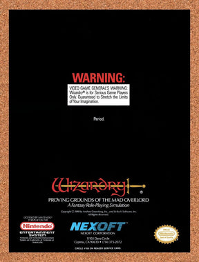 1990 Wizardry Proving Grounds Of The Mad Overlord NES Original Ad / Wall Art v1