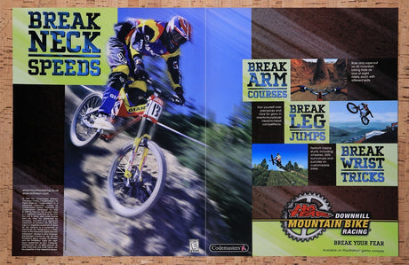 1999 NO FEAR Downhill Mountain Biking PS1 Original Ad / Retro Wall Art v1