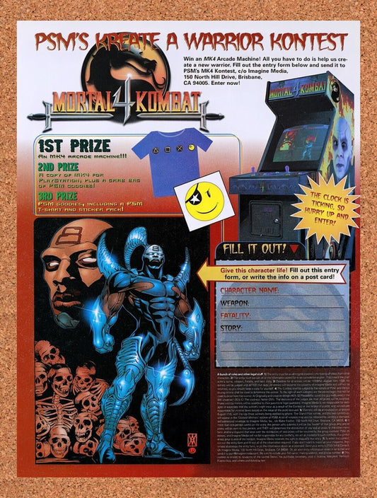 1997 Mortal Kombat 4 Kreate A Warrior Kontest Original Ad / Retro Wall Art v2