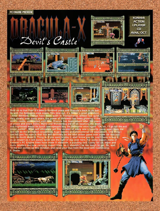 1992 Castlevania Rondo Of Blood PC Engine Original Ad / Retro Wall Art v1