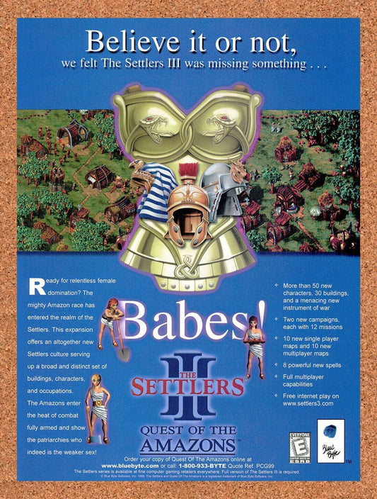 Settlers III PC Original 1998 Ad Authentic RTS Strategy Video Game Funny Promo
