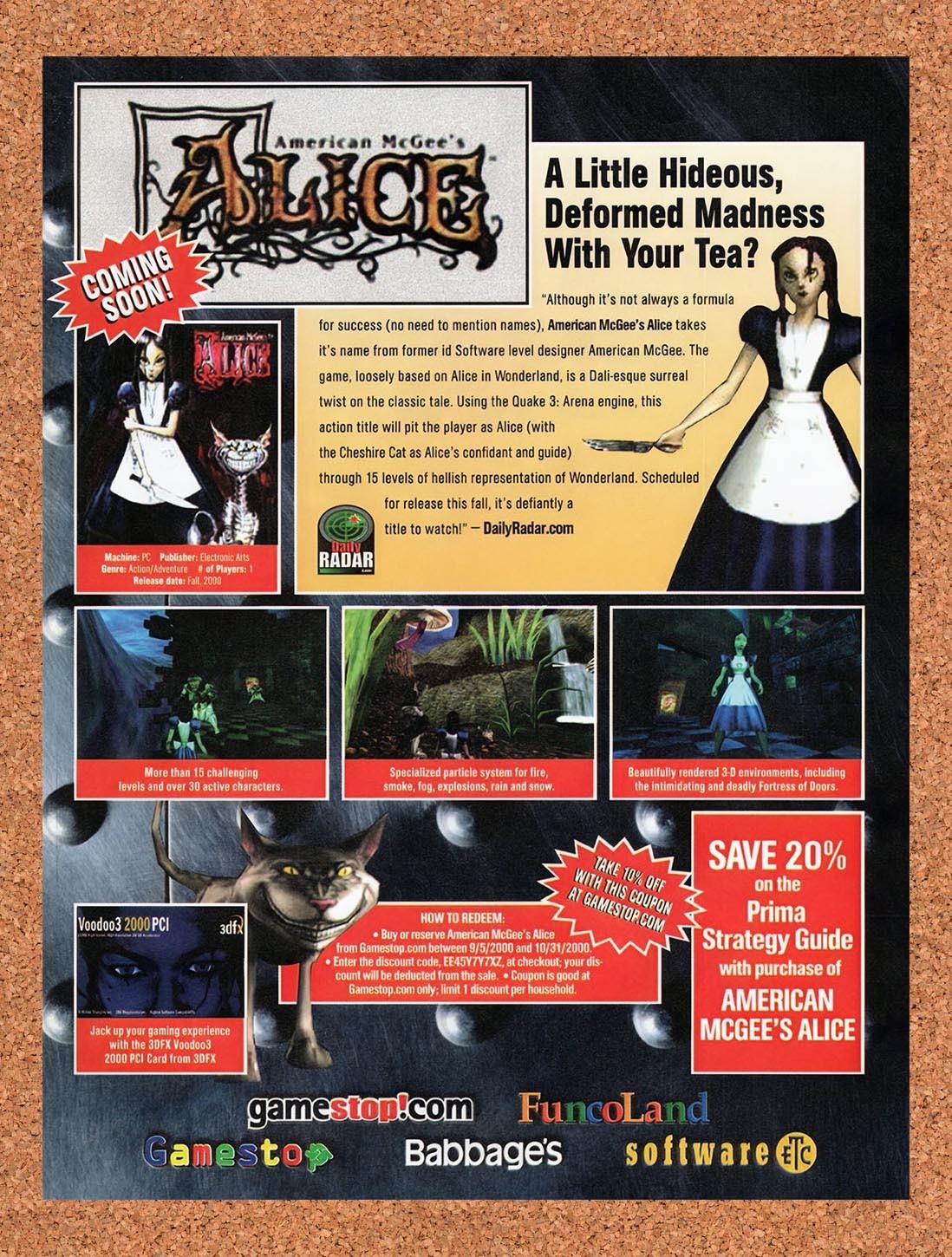 2000 American McGees Alice FuncoLand PC Original Advertisement / Retro Promo v1