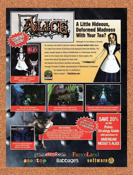 2000 American McGees Alice FuncoLand PC Original Advertisement / Retro Promo v1