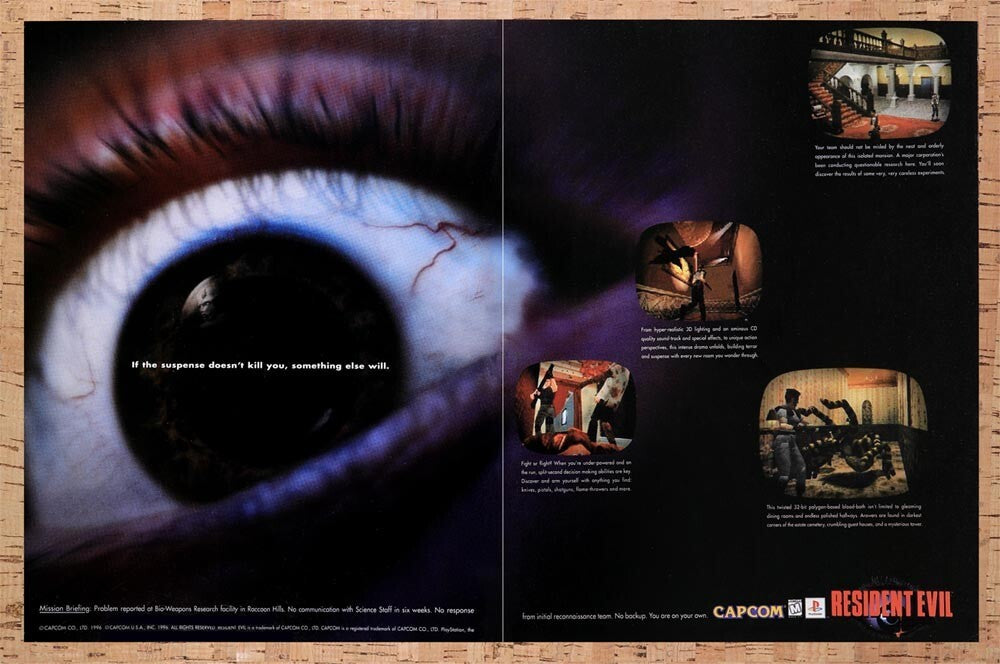 1995 Resident Evil PS1 Original Advertisement / Retro Wall Art v3