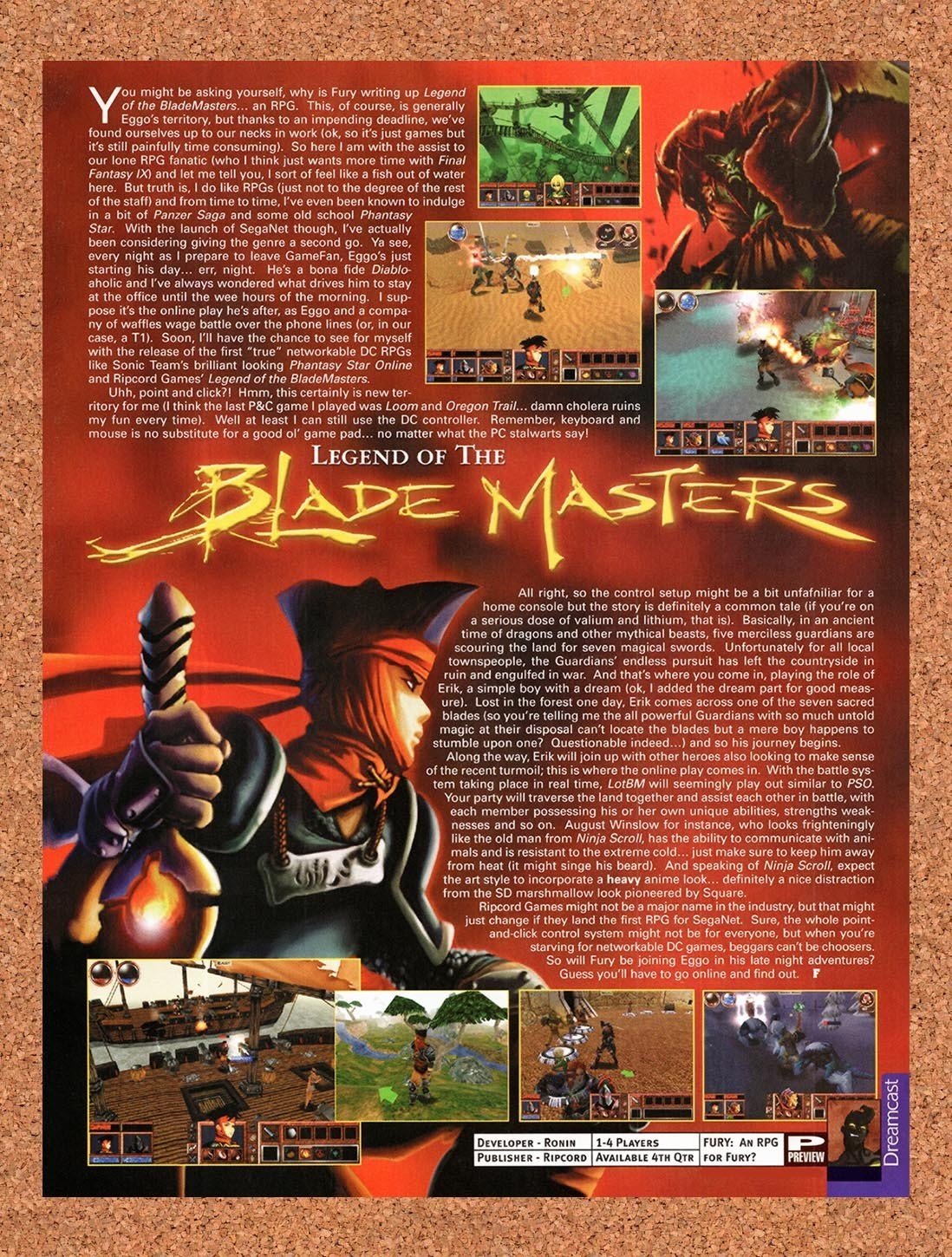 2000 Legend Of The Blade Masters Dreamcast Original Advertisement / Promo vr1