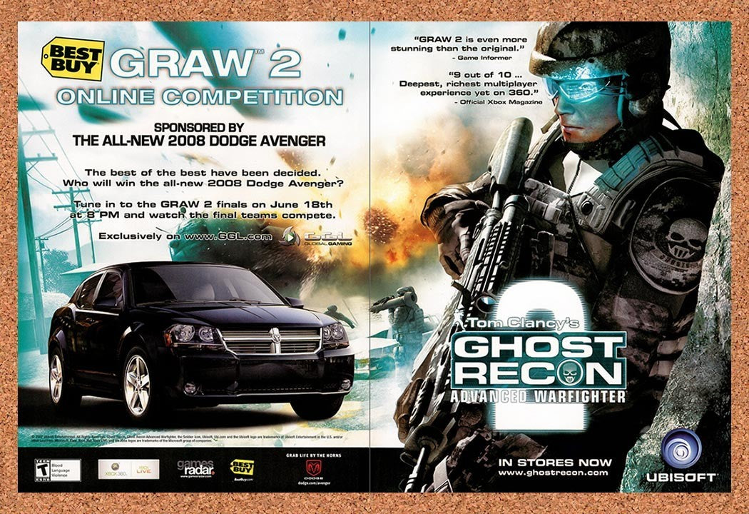 2007 Ghost Recon Adv Warfighter Best Buy Dodge Avenger Original Ad / Promo v6