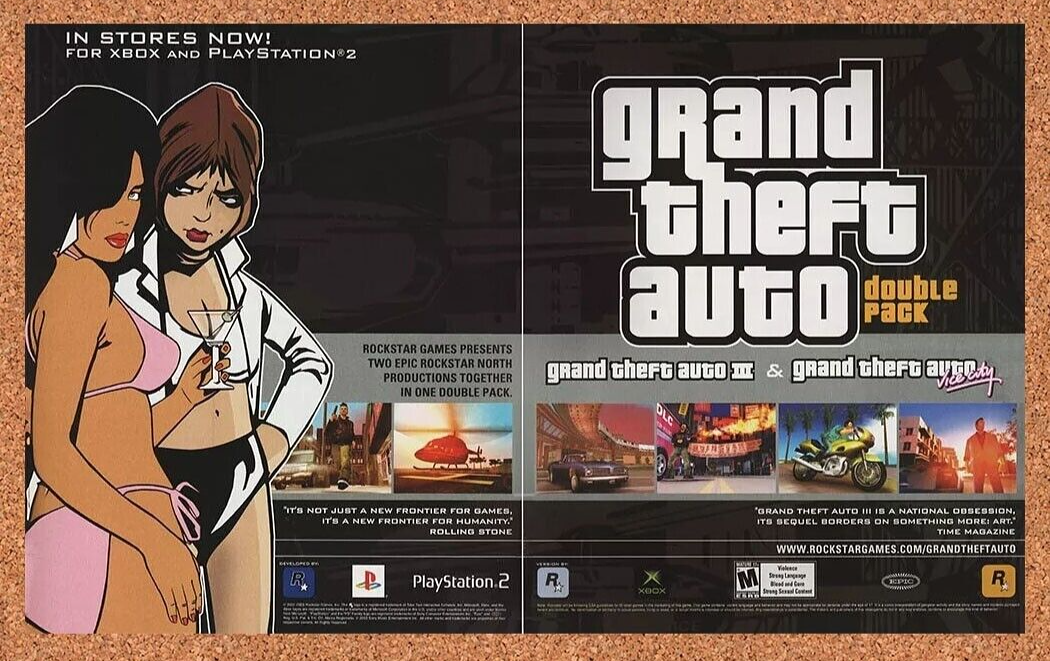 Grand Theft Auto Double Pack PS2 Original 2004 Ad Authentic Video Game Promo