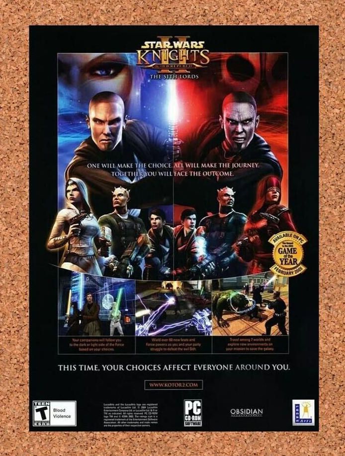 Star Wars Knights Old Republic II Xbox Original 2005 Ad Authentic Game Promo v1