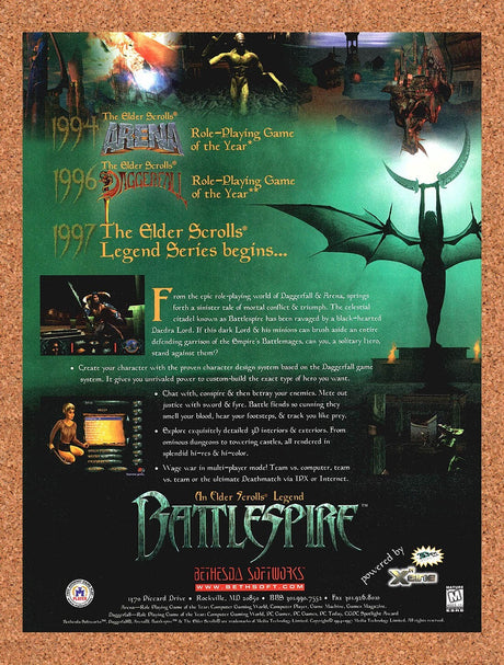 1997 Elder Scrolls Battlespire PC Original Advertisement / Retro Promo v1