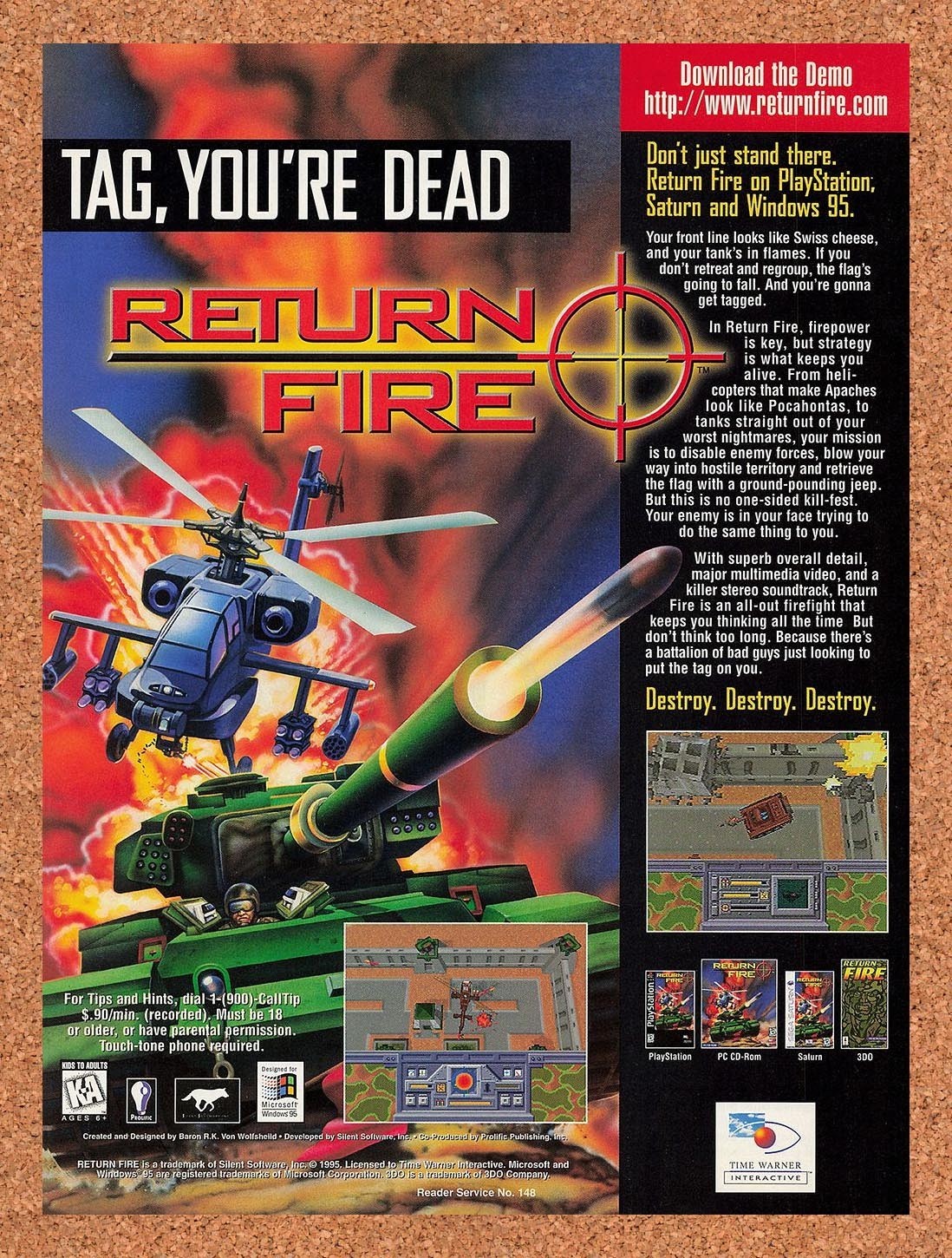 1996 Return Fire PC Original Advertisement / Retro Promo v2