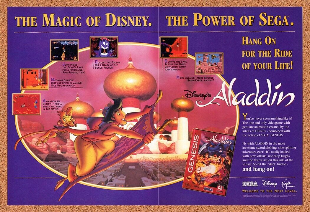 1992 Aladdin Genesis Original Advertisement / Retro Wall Art v1