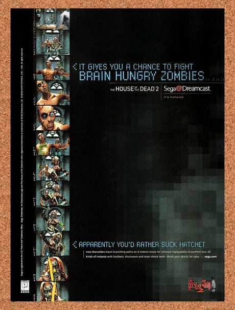 1999 House Of The Dead 2 Dreamcast Original Advertisement / Retro Wall Art v2