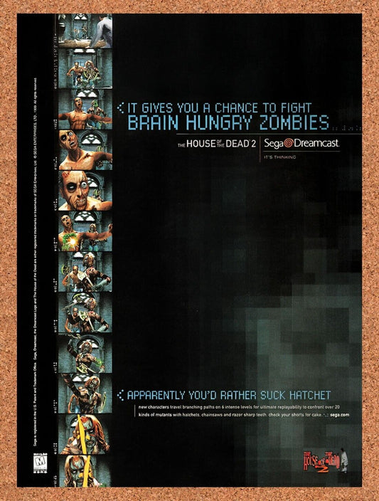 1998 House Of The Dead 2 Dreamcast Original Advertisement / Retro Wall Art v2