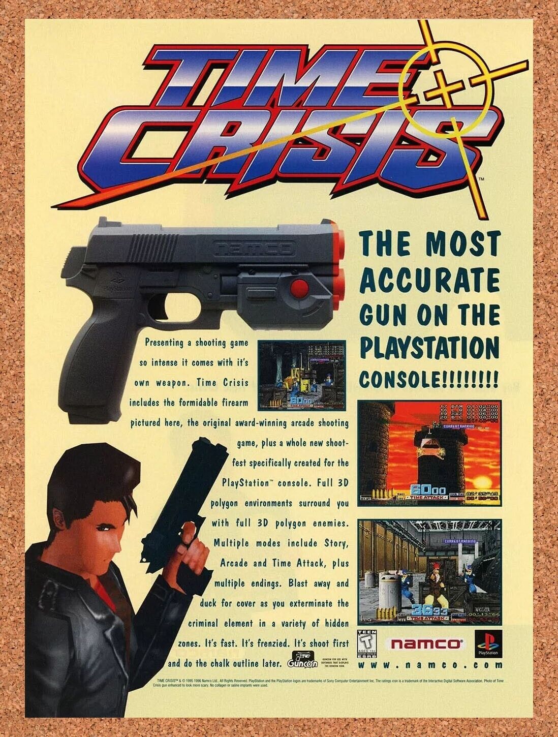 Time Crisis PS1 Original 1996 Ad Authentic Namco GunCon Video Game Promo