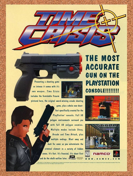 Time Crisis PS1 Original 1996 Ad Authentic Namco GunCon Video Game Promo