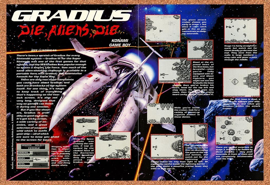 1992 Gradius Game Boy Original Advertisement / Retro Wall Art v1