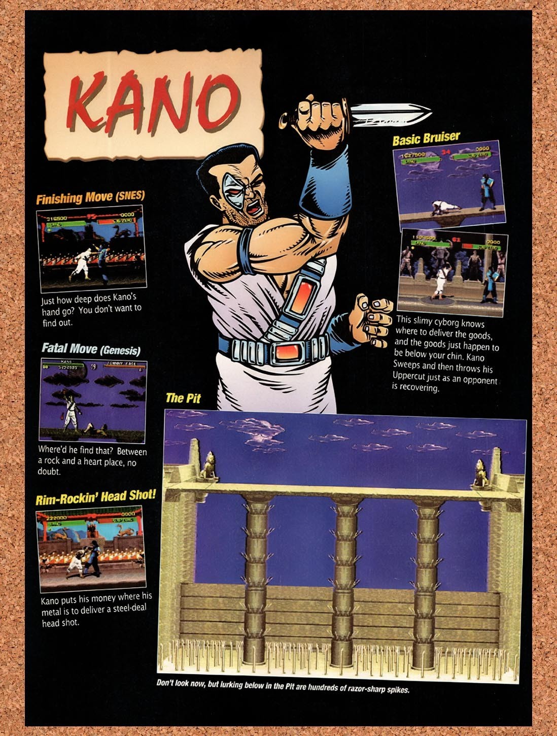 1993 Mortal Kombat Profile Kano Profile Original Advertisement / Retro Promo vr1