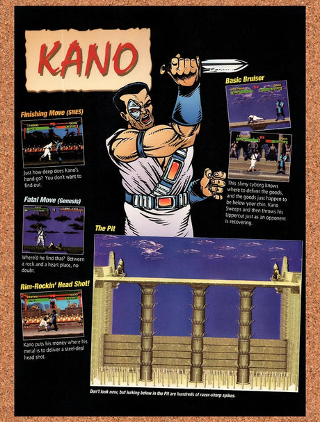 1993 Mortal Kombat Profile Kano Profile Original Advertisement / Retro Promo vr1