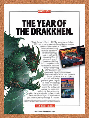 1992 Drakkhen SNES Original Advertisement / Retro Wall Art v2