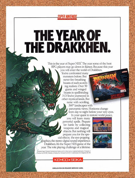 1992 Drakkhen SNES Original Advertisement / Retro Wall Art v2