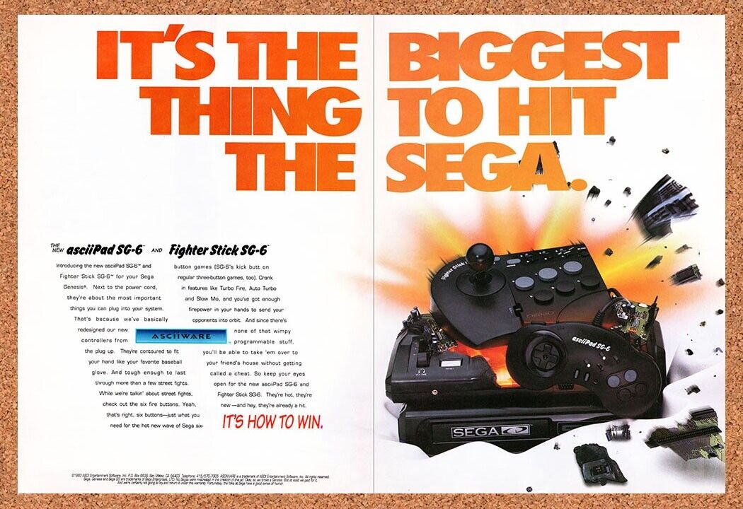 1993 Sega Genesis AsciiPad SG-6 Original Advertisement / Retro Wall Art v9