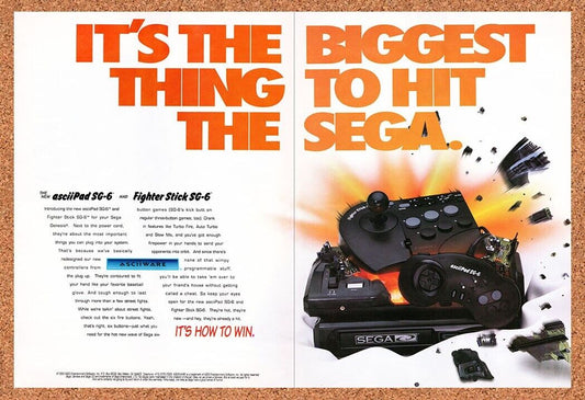 1992 Sega Genesis AsciiPad SG-6 Original Advertisement / Retro Wall Art v9