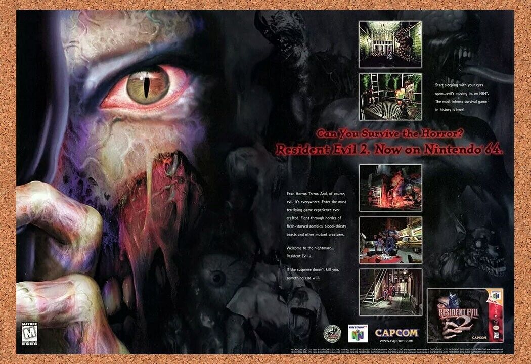 Resident Evil 2 PS1 Original 1996 Ad Authentic N64 Survival Horror Promo Art