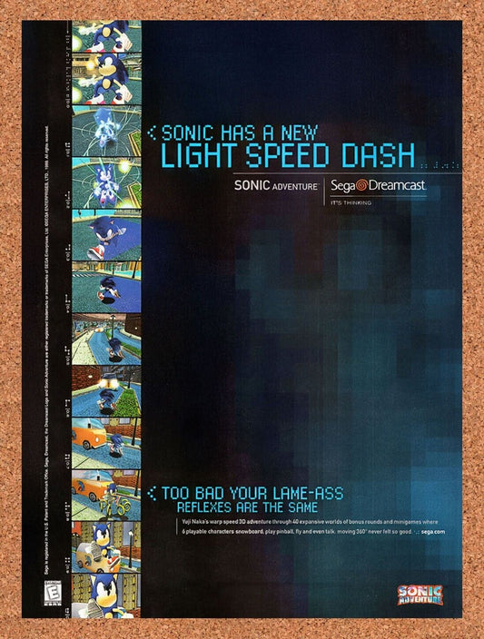 1998 Sonic Adventure Dreamcast Original Advertisement / Retro Wall Art v1