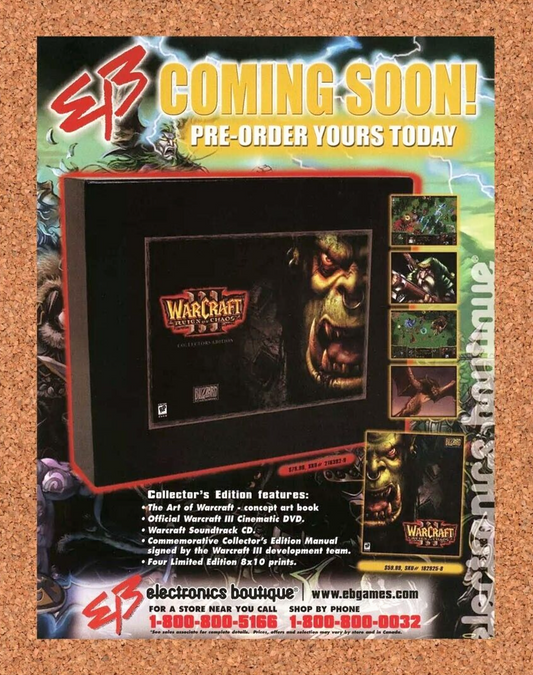 WarCraft 3 III PC Original 2003 Ad Authentic EB Games Blizzard Video Game Promo