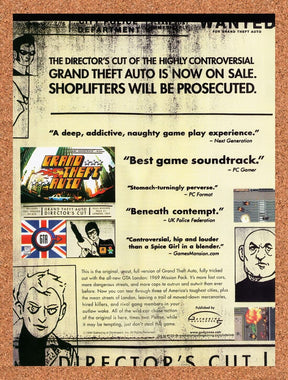 1999 Grand Theft Auto Directors Cut  PC Original Ad / Retro Wall Art v2