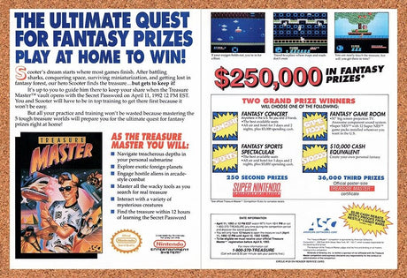 1991 Treasure Master NES Sweepstakes Original Advertisement / Retro Wall Art v1