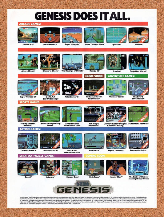 1989 Sega Genesis Console Original Advertisement / Retro Wall Art v6