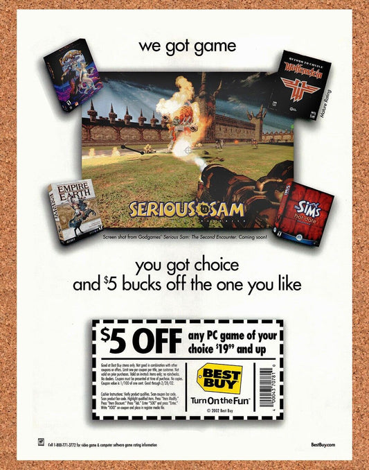 Serious Sam Xbox Original 2001 Vintage Ad - Best Buy Rebate Video Game Promo