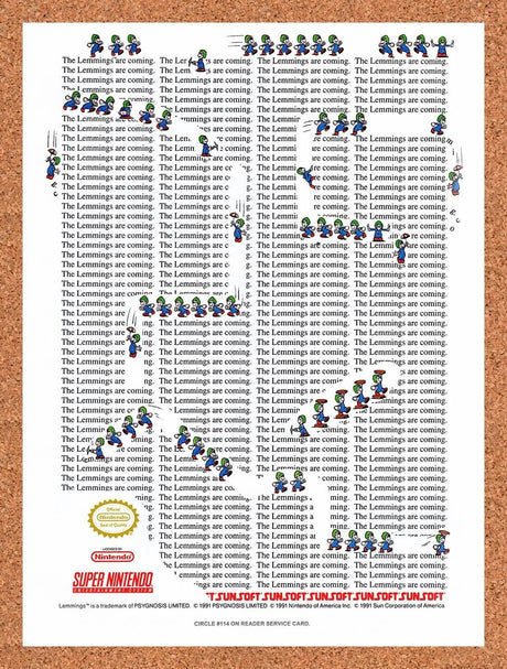 1992 Lemmings SNES Original Advertisement / Retro Wall Art v4