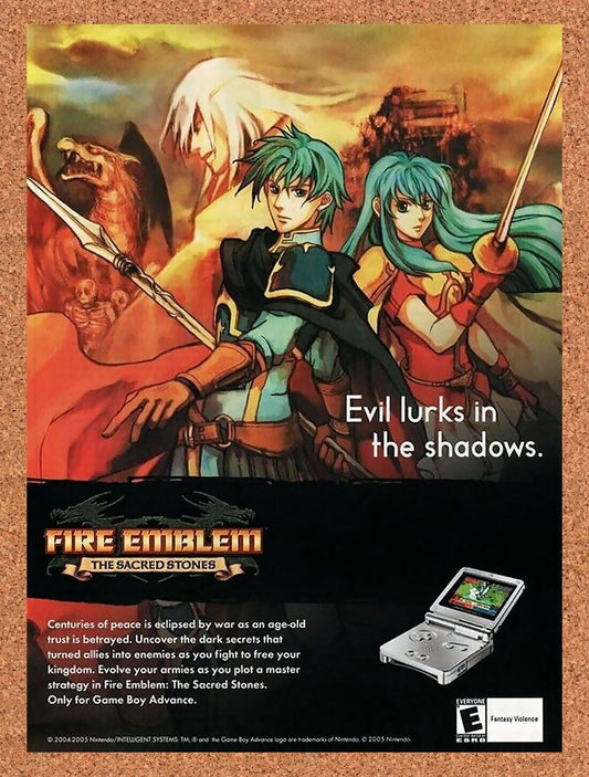 Fire Emblem Sacred Stones GBA Original 2002 Ad Authentic Nintendo Game Promo