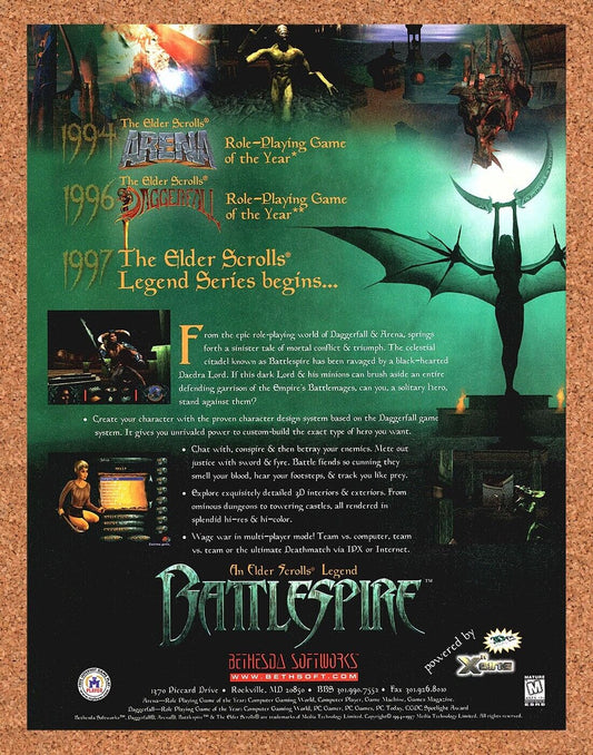 Elder Scrolls Battlespire PC Original 1998 Print Ad Authentic Video Game Promo