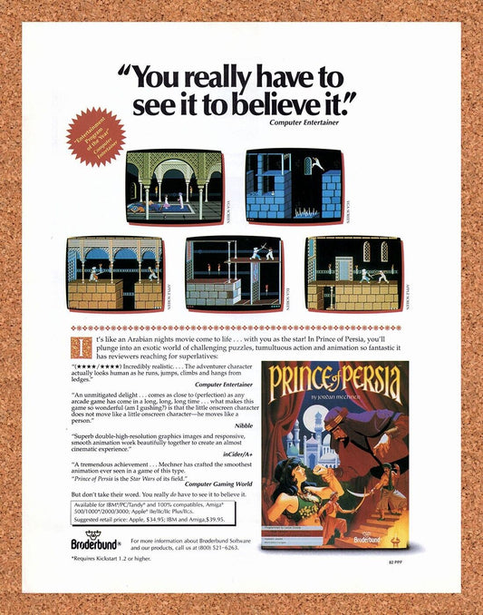 Prince Of Persia Tandy Original 1990 Vintage Ad - Video Game Promo