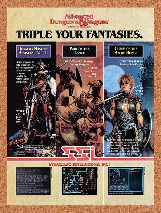 1988 Advanced Dungeons &Dragons Apple II Original Ad / Retro Wall Art v3